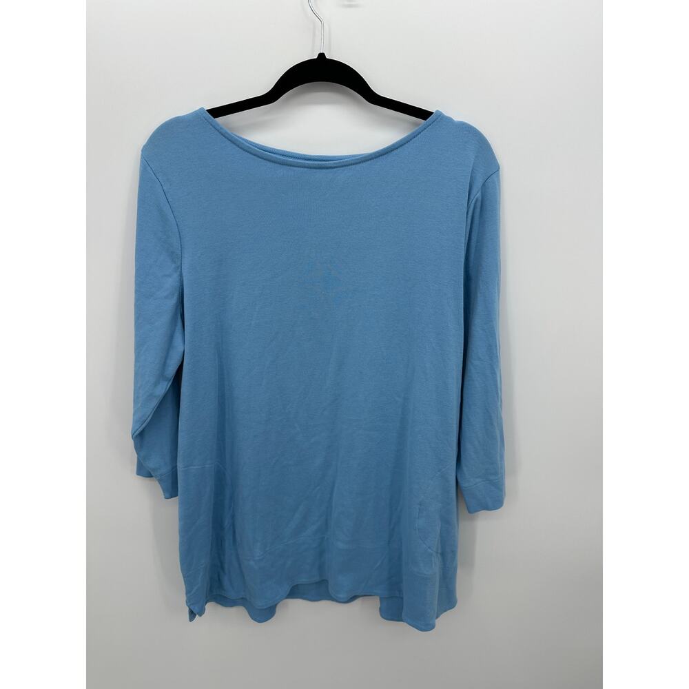 Chicos Supima Cotton Tunic Pockets Womens XL Blue Ultimate Tee 3/4 Sleeve Casual